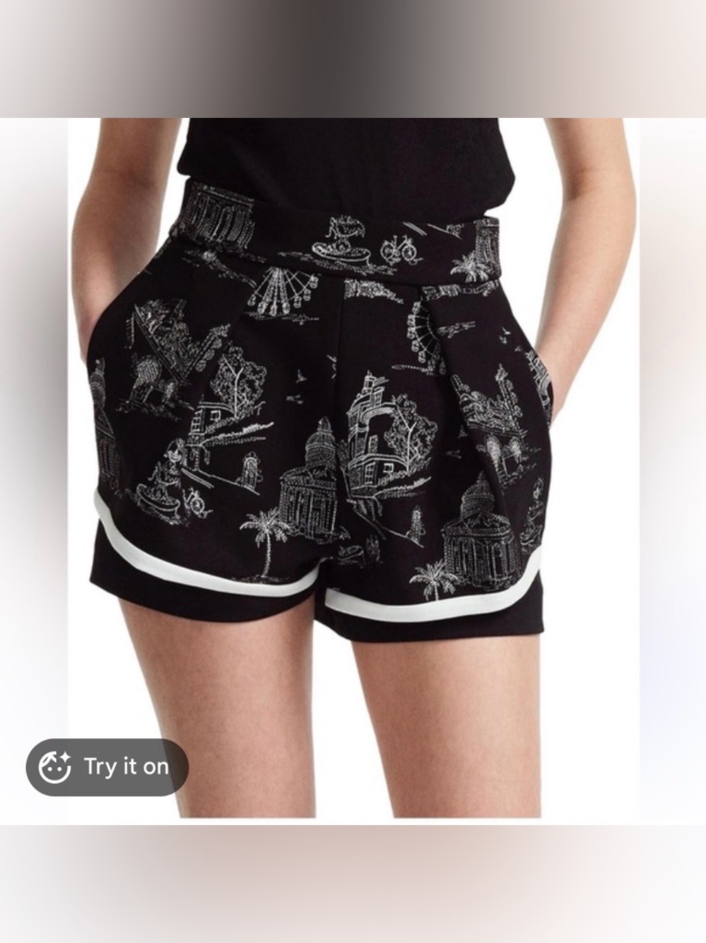 MAJE Womens Polyester Black/White Embroidered logo Pantaloni shorts Sz 36